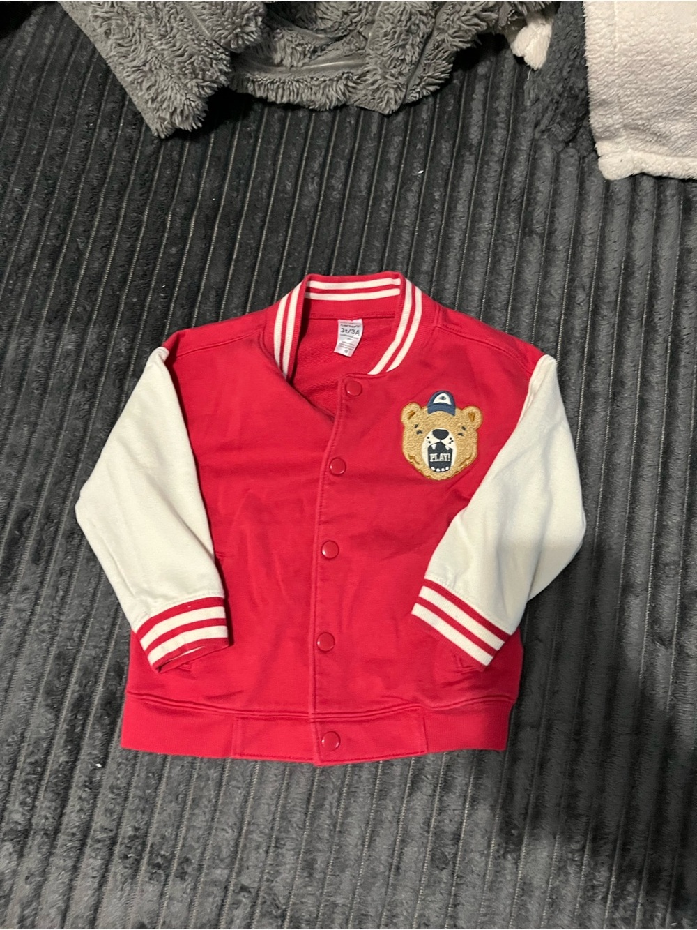 Carter's Red and White Varsity-Style Jacket with Bear Patch